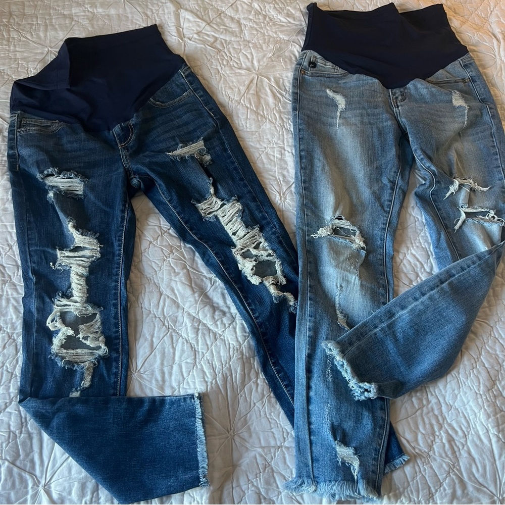 2 Distressed Maternity Jeans! Size 26! Barely worn